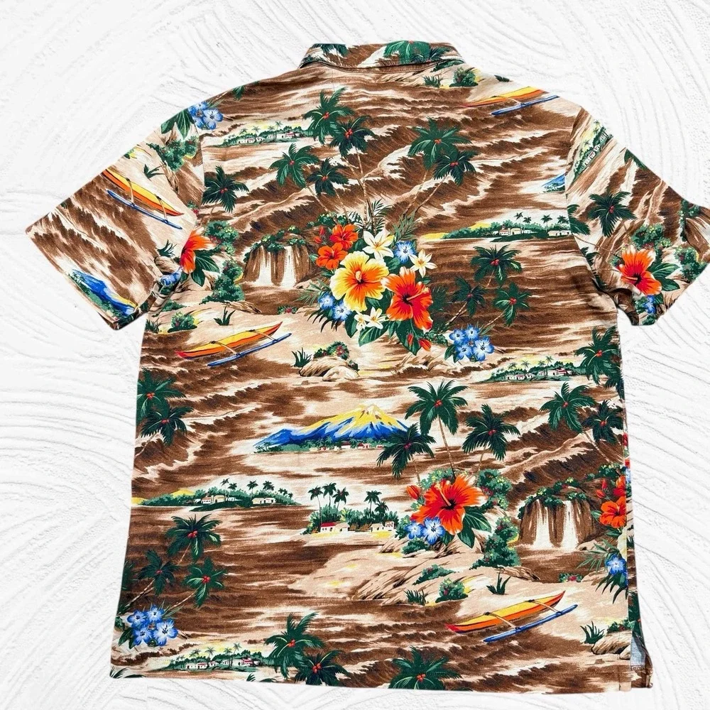 Polo Ralph‎ Lauren Hawaiian Scenic Aloha Polo Cotton Linen Classic Fit Med $168